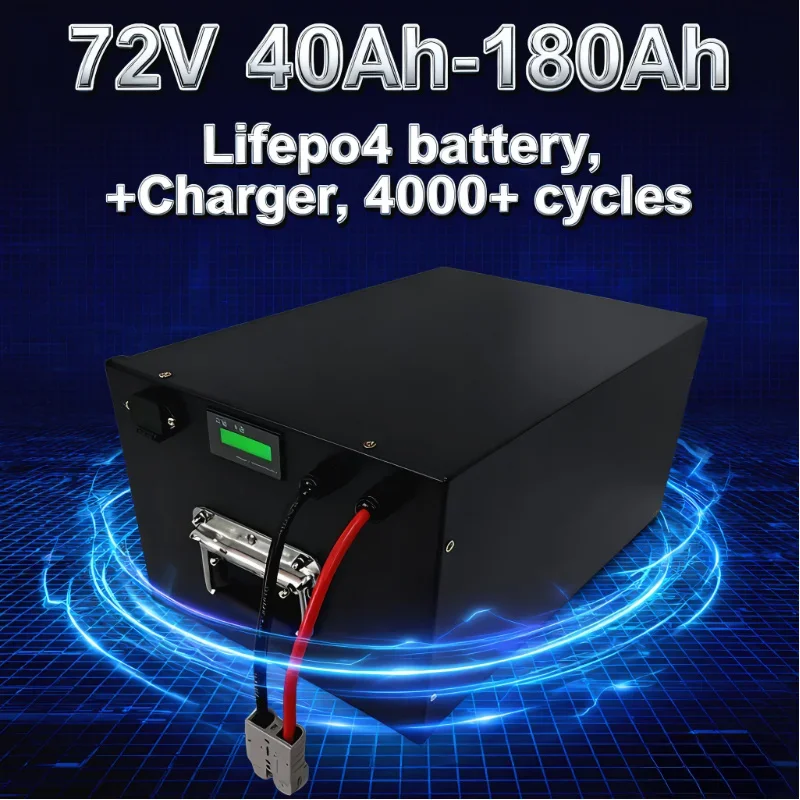 72V LiFePO4 Battery 40Ah-180Ah + Charger, 4000+ Cycles Deep Cycle Lithium Iron Phosphate Battery for E-Bike/Solar/Marine/Golf Ca