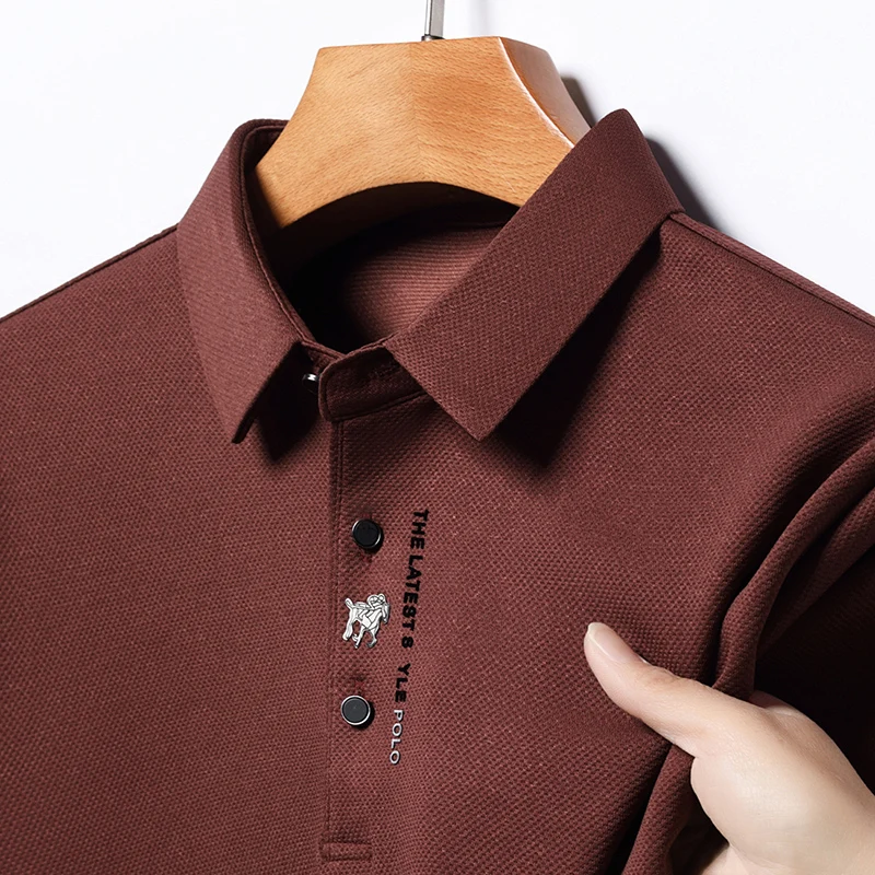 

Высококлассные бренды мужские рубашки с длинными рукавами POLO осенние горячие продажи значки принты премиальный дизайн блузки ледяные шелки рекреационные футболки