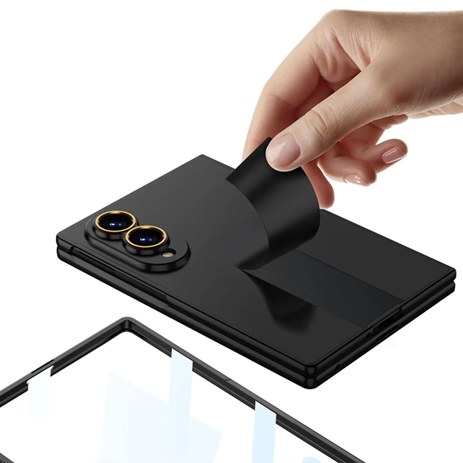 Etui na Samsung Galaxy Z Fold 8, szerokie, ultracienkie, złote, ochronne, z powłoką PC przyjemną w dotyku, pełne pokrycie ekranu, szkło hartowane, odporne na wstrząsy, funda. — zdjęcie produktu 4