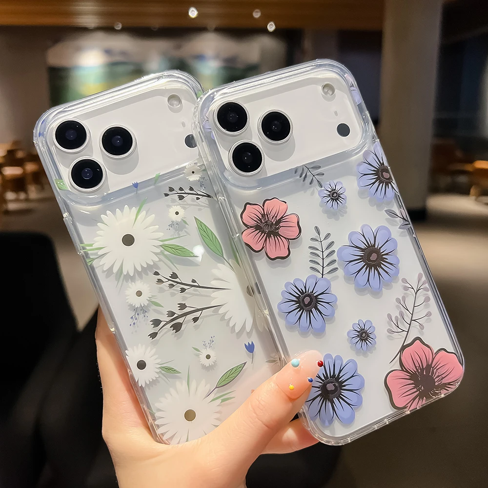 Luxuriöse Handyhülle mit Blumenmuster für iPhone 18 17 Air 16 15 14 13 12 11 Pro Max 16E, stoßfeste, harte Acryl-Rückseite – Detail 3