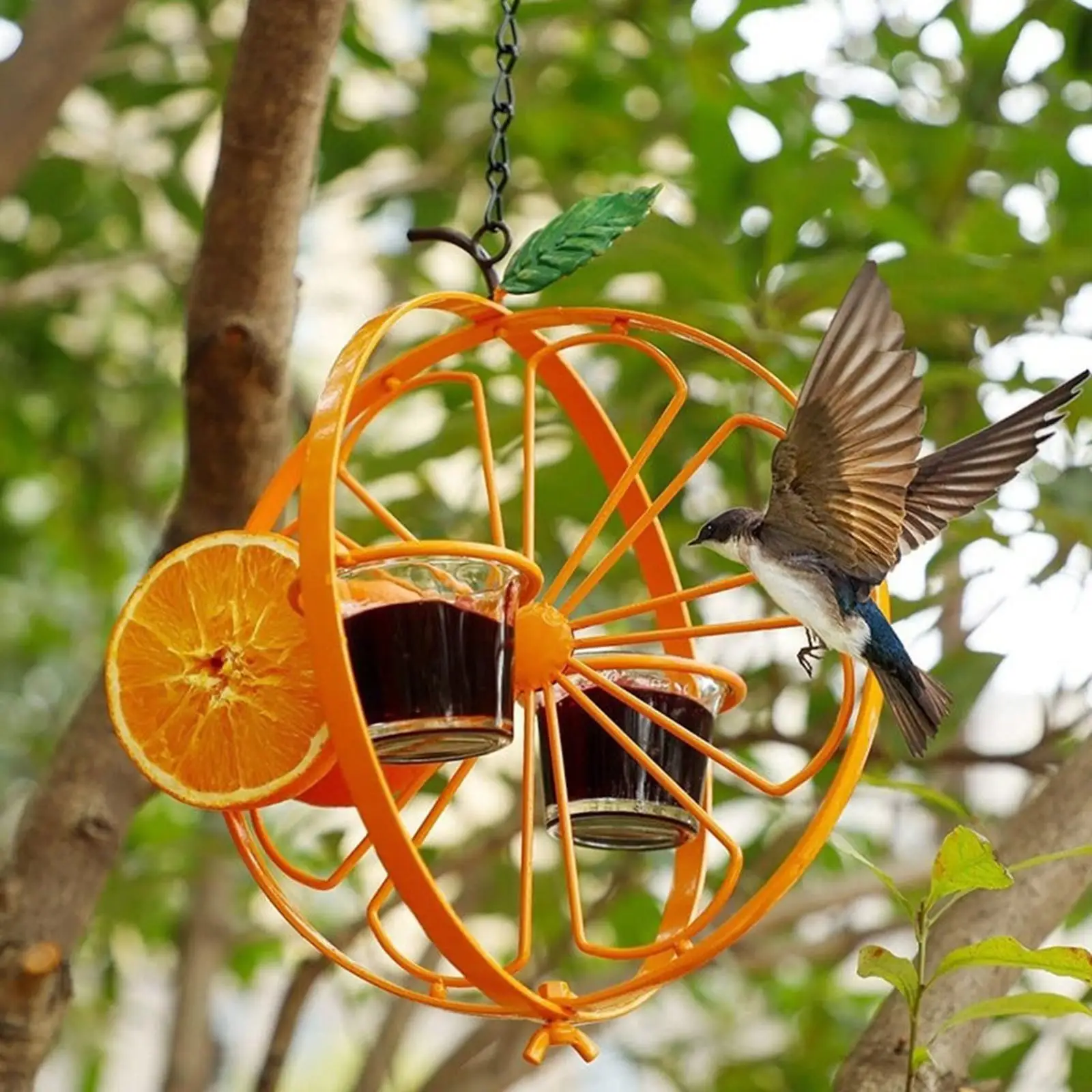 Orange Fruit Feeder Metal Hanging Drinking Grape Jelly Container Oriole Bird Feeder for Lark Plant Outdoor Wall Birds Enjoyment