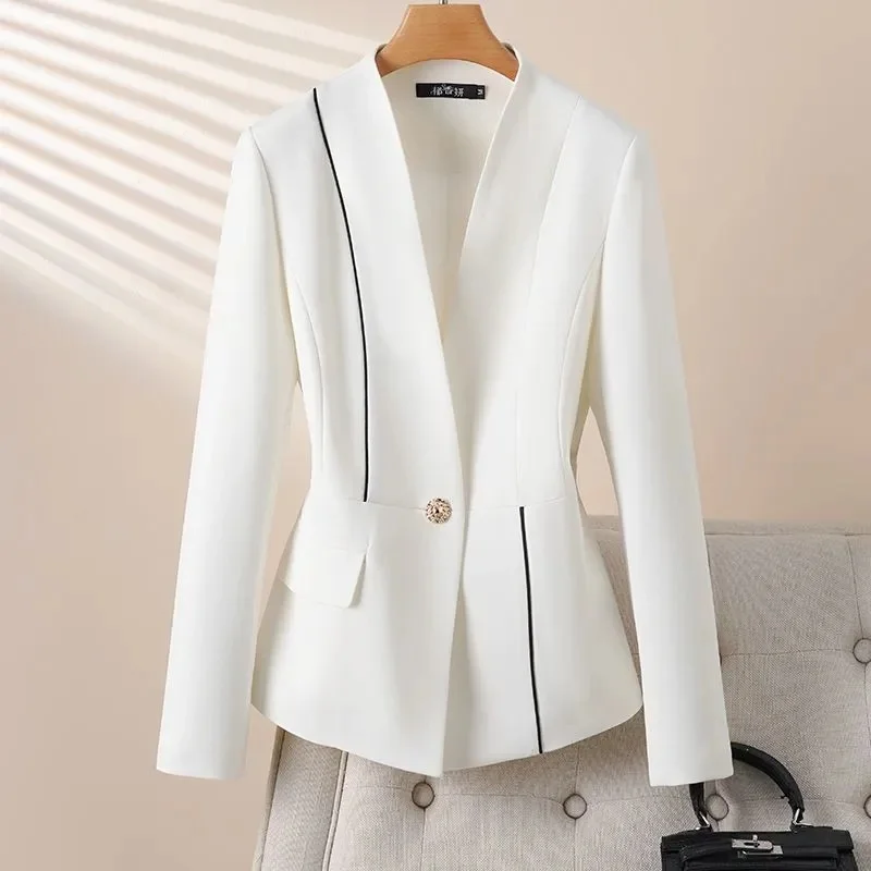 

Женский модный лоскутный пиджак без воротника для женщин, новинка 2026, короткий весенне-осенний костюм с талией, персонализированный костюм, пальто