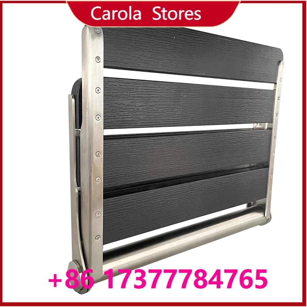 Foldable Wall Mount Shower Stool Made of Plastic Wood, Heavy Black Bath Seat for Bathroom Showering & Hallway Foot Rest