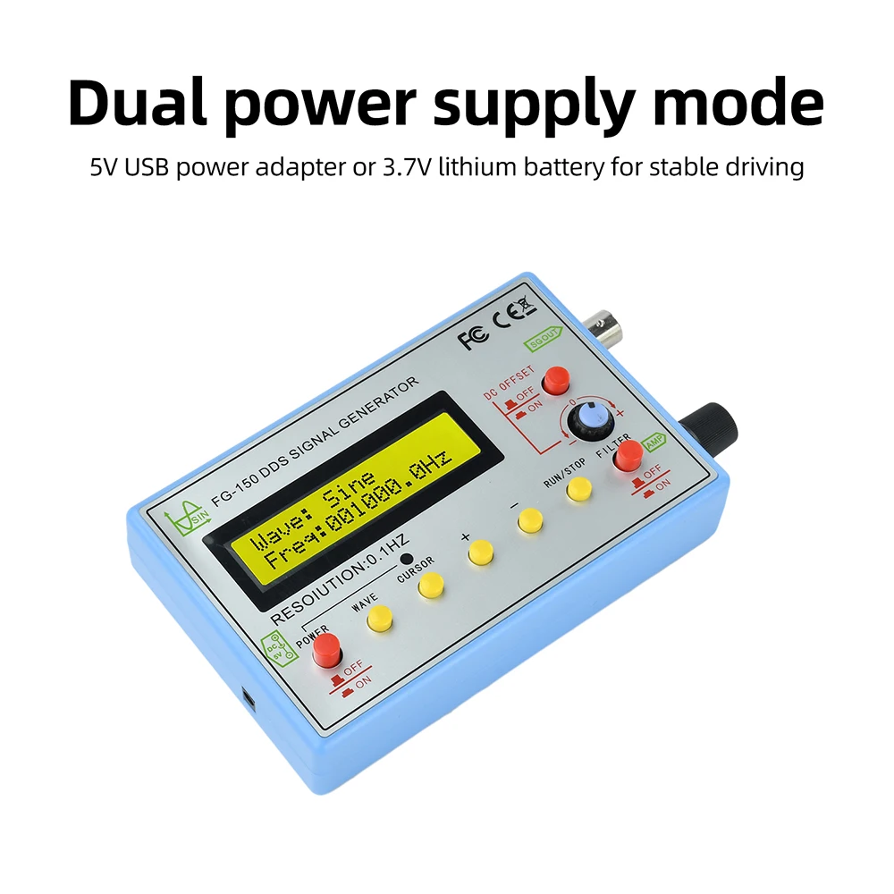 FG-150 DDS High-Precision Frequency Signal Generator 0.1 Hz–500 kHz Digital signal generator DC 3.5–9 V