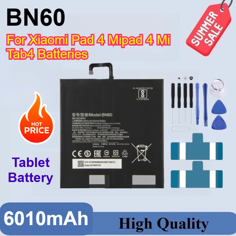 New 6010mAh BN60 High Capacity Tablet Replacement Battery For Xiaomi Pad 4 Mipad 4 Mi Tab4 Batteries + Free Tools