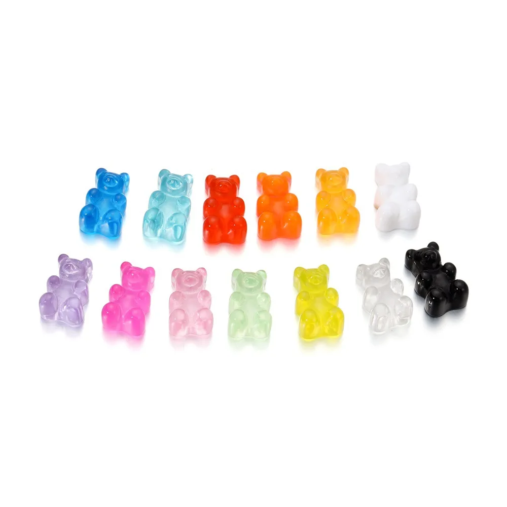 10Pcs Hot Selling Transparent Teddy Bear Resin Candy Colored Cartoon Pendant Headwear Cute and Playful DIY Jewelry Accessories