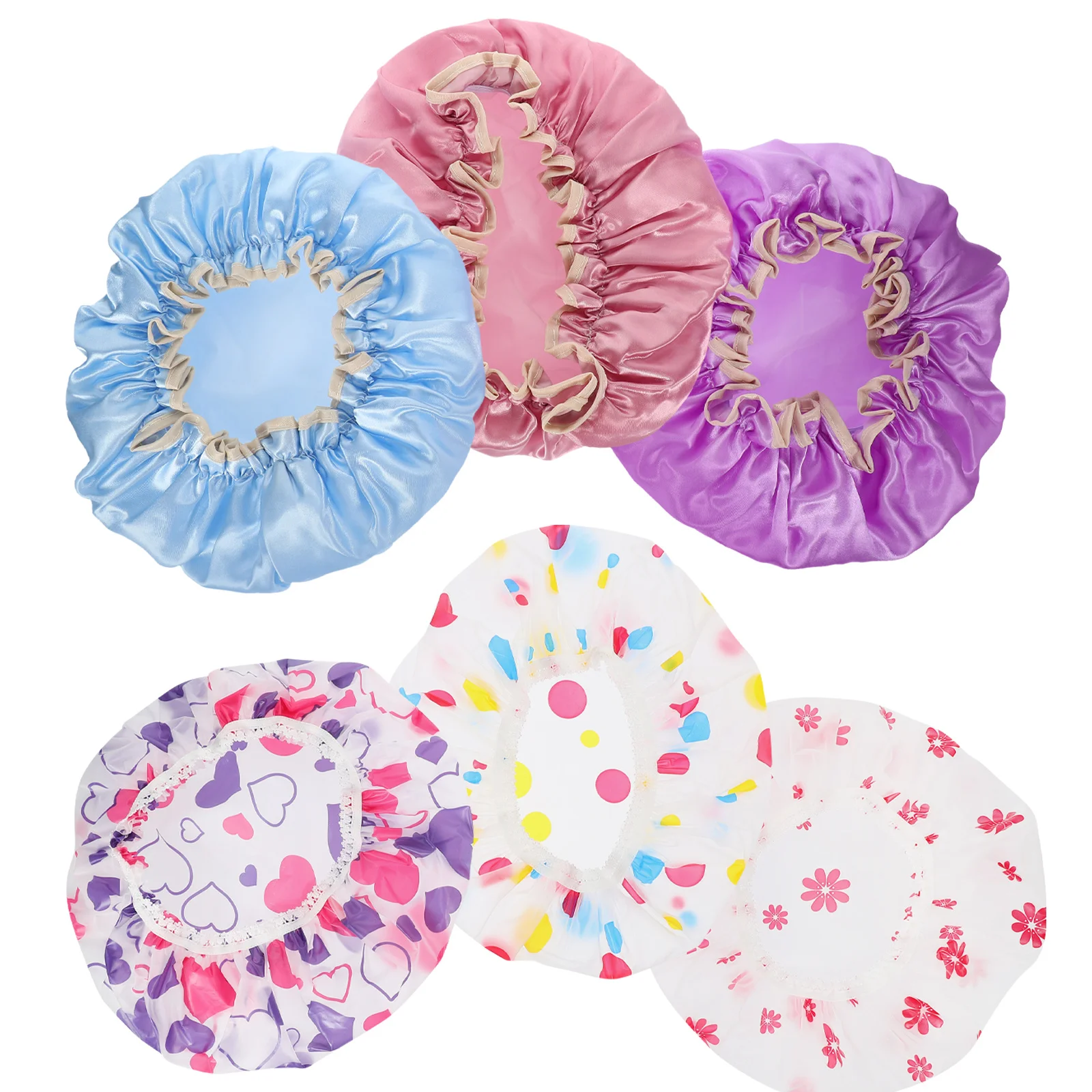 

6Pcs Waterproof Shower Caps Thickened Reusable Bath Hair Caps for Women Ladies Salon Spa Hair Cover Shower Cap