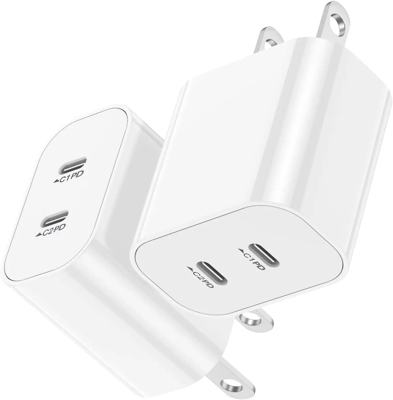 

USB C Fast Charger Block 2-Pack, 2in1 Dual Ports Wall Charger for iPhone 17/16/15/14/13/12/11/XS/XR/X, iPad