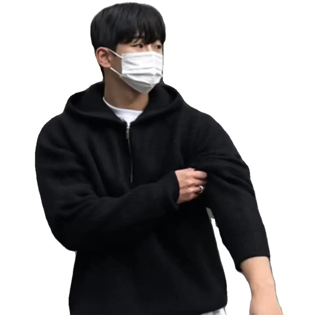 Laid-ba Sle Thiened f Zipper Hoodie Men's Knitted Sweater Trendy Brand Autumn Winter Casual Wear Polyester Fiber