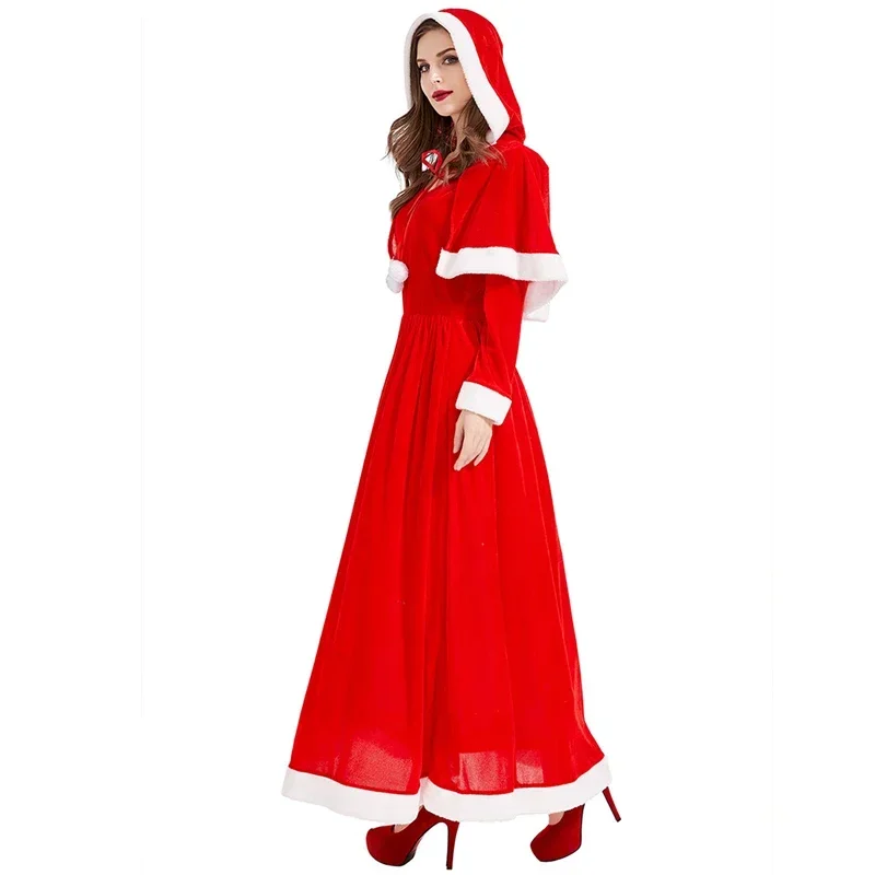 Weihnachtskostüm für Damen, Winter-Samt-Robe in Rot, Frau Claus Santa Cosplay-Kostüm, Weihnachtsfeier-Kostüm, Festliche Kleider – Detail 3