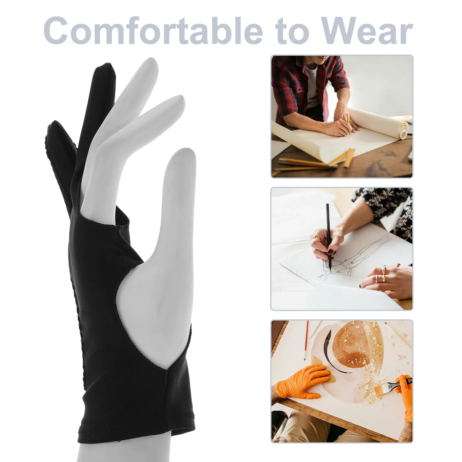 1Pair Drawing Gloves with Two Fingers High-Elastic Ambidextrous Fit for Digital Artists Smooth Stroke Tablet Drawing Tool