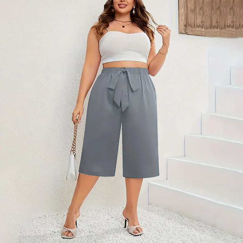 Y.KUKU Women Pants Plus Size Elastic Waist Summer Elegant Wide Leg Pants Loose Casual Straight Pants Large Size Womens Bottoms