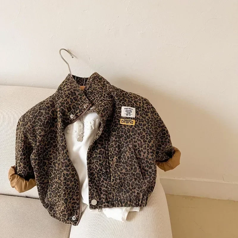 

Children Coat Spring and Autumn Boy 2024 New Fashionable Coat Leopard Print Jacket Korean Style Girl Casual Simple Coat Shirt