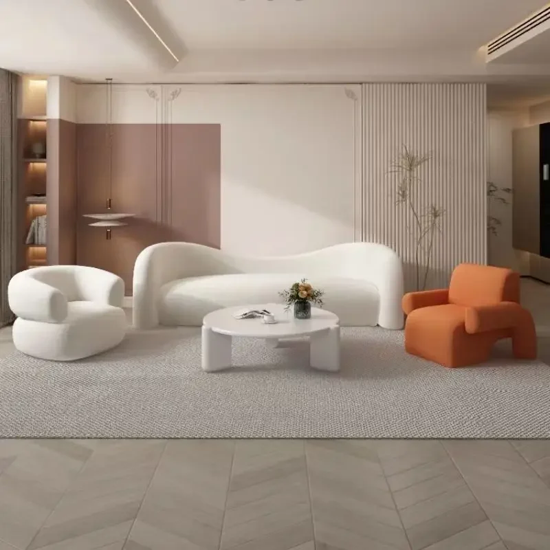 Creative light luxury beauty salon clothing store reception, modern simple cream wind curved sofa