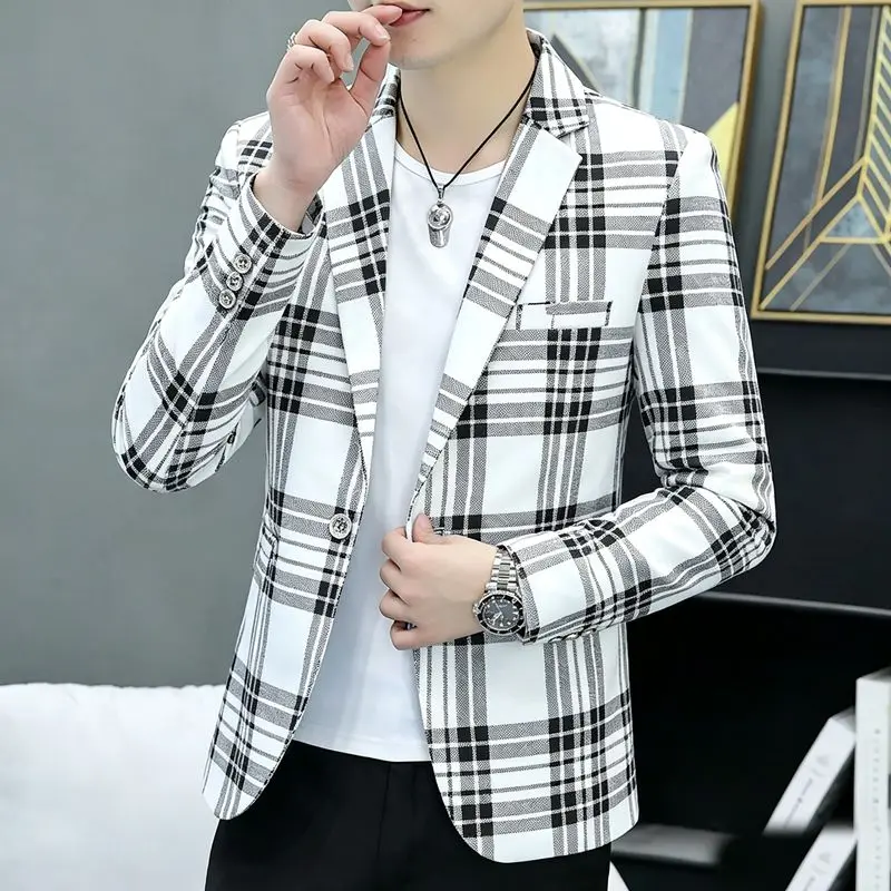 Herrenblazer, modisch, für Hochzeiten, Freizeit, schmal geschnitten, für Friseure, für Herren, koreanischer Stil, für Bankette, für den Geschäftsalltag, mit Streifen, Blazer. – Detail 6