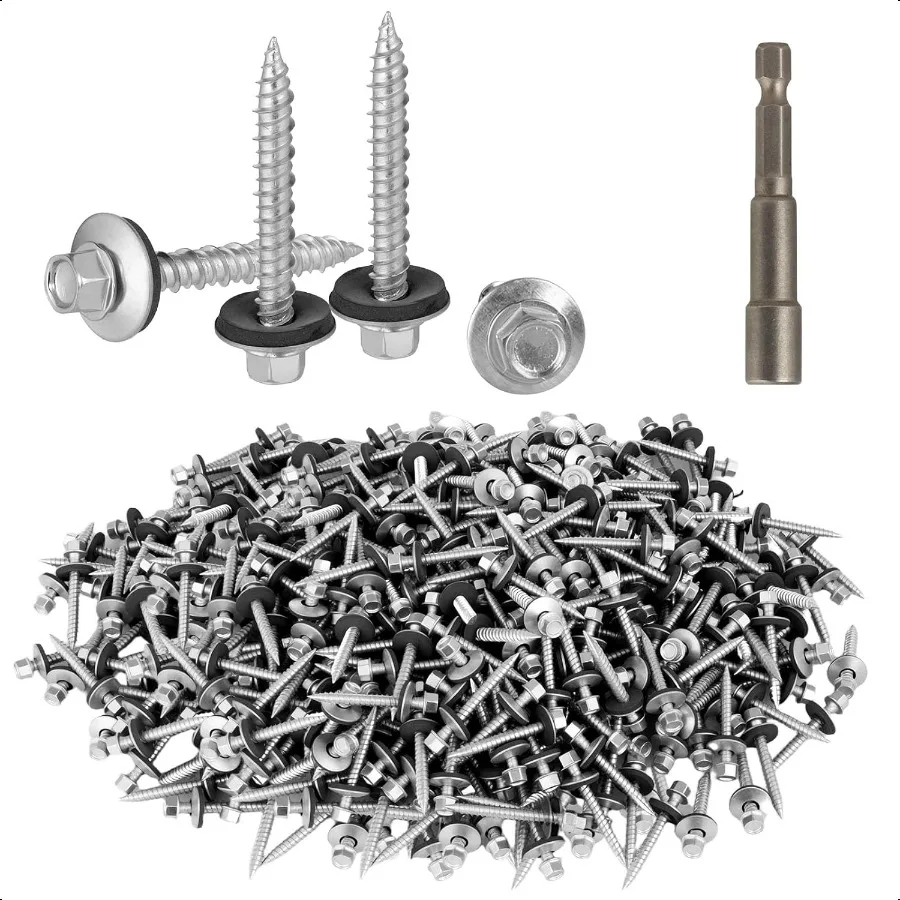 

Hex Head Roofing Screws 10 × 11 2 Inch 500Pcs Zinc Plated Self Tapping Metal Roof Screws with Rubber Washers for Corrugated Roo