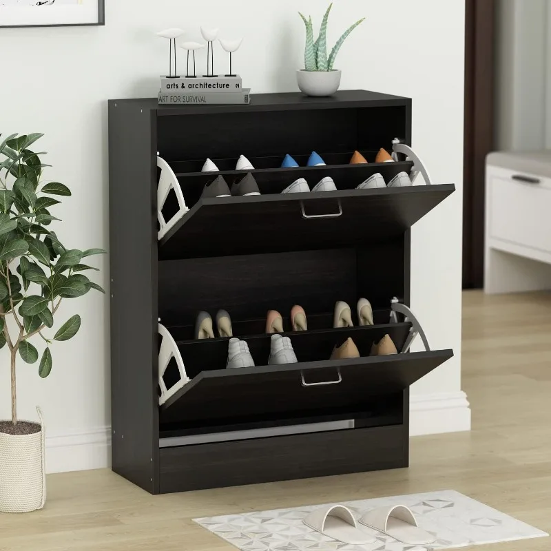 Shoe Cabinet with 2 Flip Drawers for Entryway, Modern Storage Cabinet, Freestanding Rack Organizer