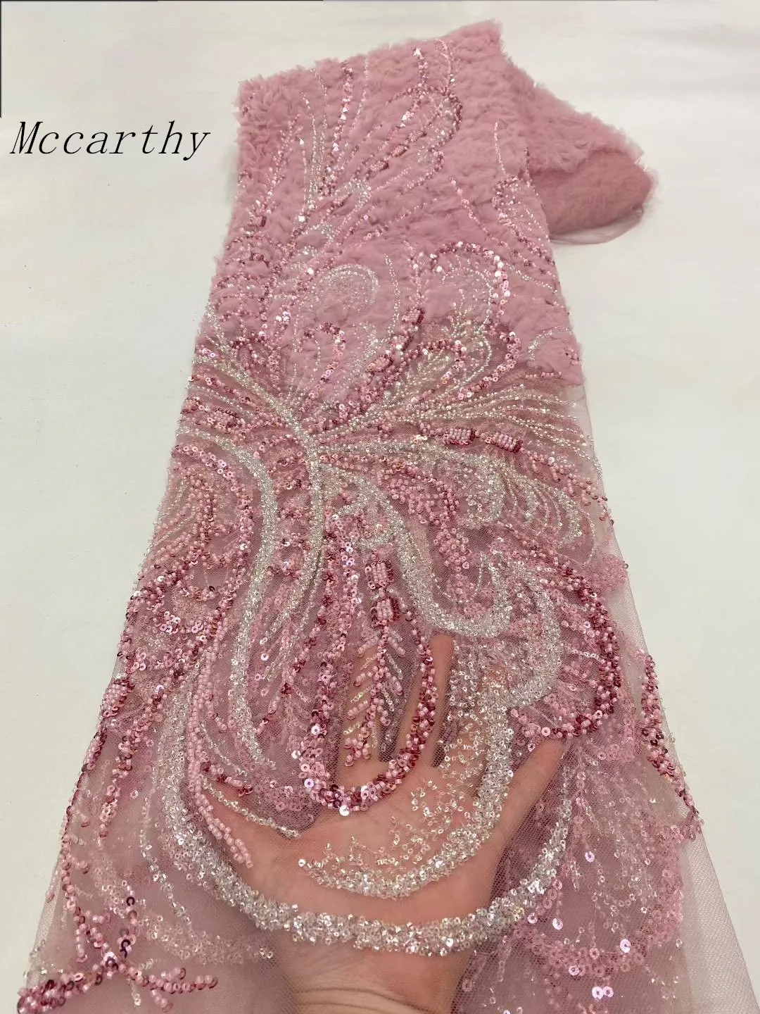 

2025 Latest 3D Flowers Beads African Groom Lace Fabric French Tulle Lace Fabrics 5 Yards Nigerian Sequins Fabric for Party Dress