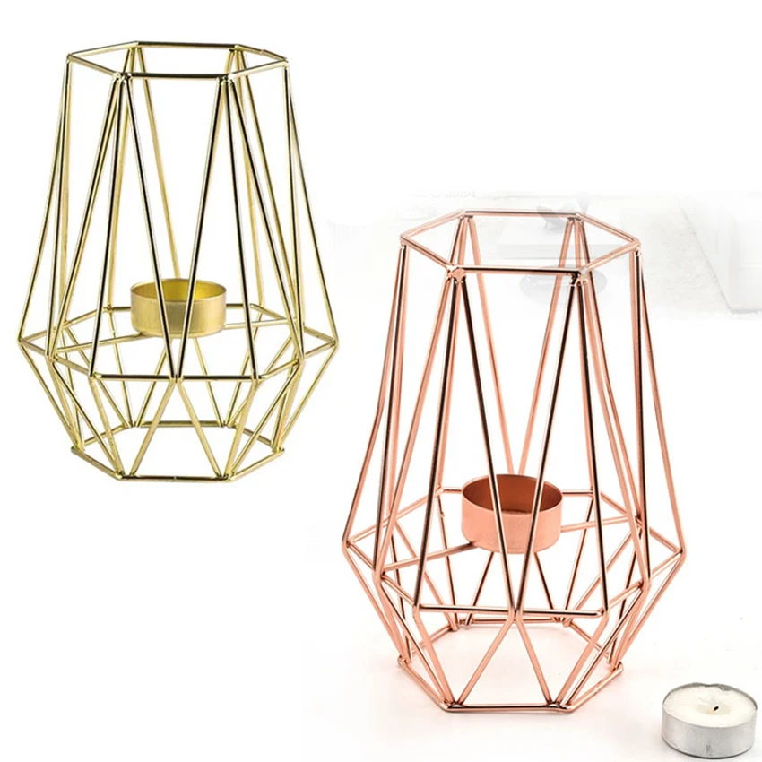Geometric Metal Tealight Candle Holders for Living Room & Bathroom Decorations - Centerpieces for Wedding&Dining Wrought Candle
