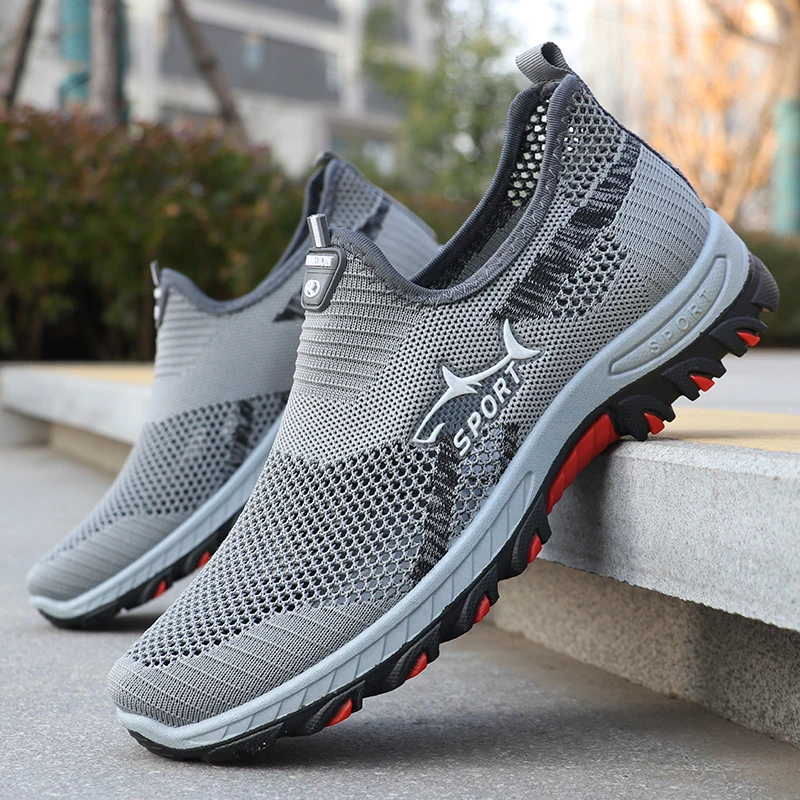 Herren-Sneaker zum einfachen Anziehen, ideal für Outdoor-Aktivitäten und Trekking, atmungsaktives Mesh-Material, leichte, rutschfeste PVC-Sohle, Wanderschuhe für Frühling, Sommer und Herbst. – Detail 8