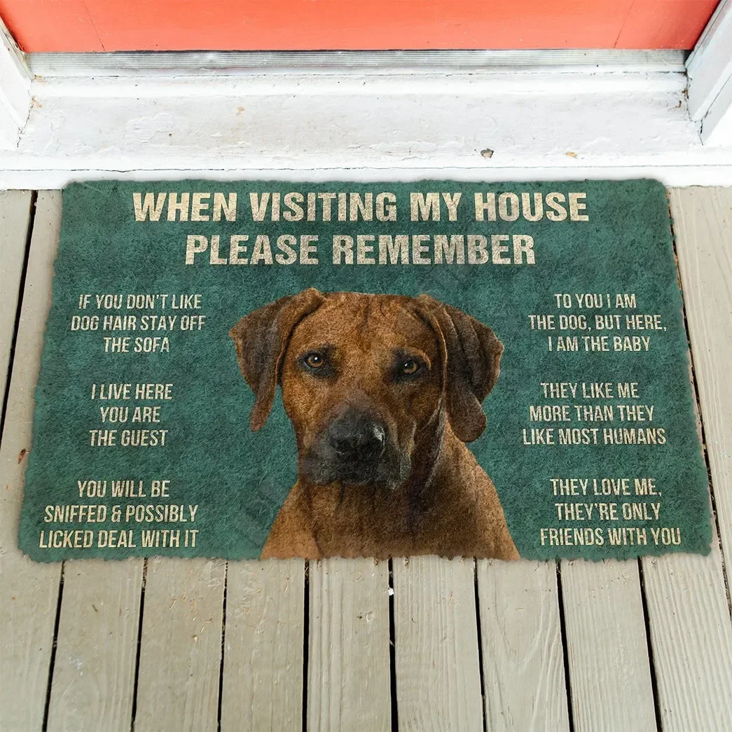 3D Please Remember Rhodesian Ridgeback Dogs House Rules Doormat Non Slip Door Floor Mats Decor Porch Doormat