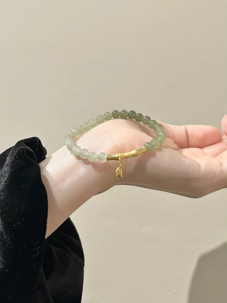 natural-gradient-turquoise-bamboo-node-bracelet-women's-style-high-end-feeling-outing-fashion-jewelry-hand-chain