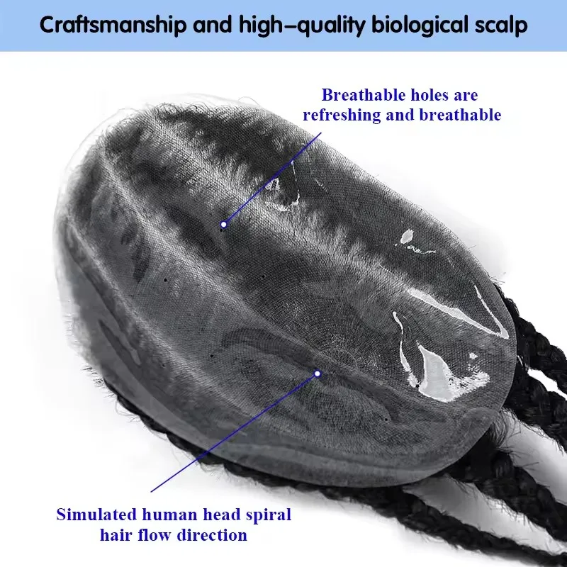 Men's Toupee Four Braids Mens Hairpiece 100% Human Hair with Transparent Full PU Base Hair System for Male Baldness Wig ﻿