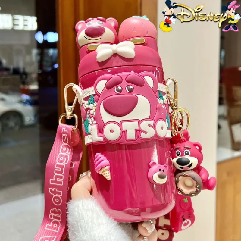 2024 New Disney Strawberry Bear Children's Insulation Cup 316 Food Grade Dual Purpose Direct Drinking Straw Cup For Girls Gifts