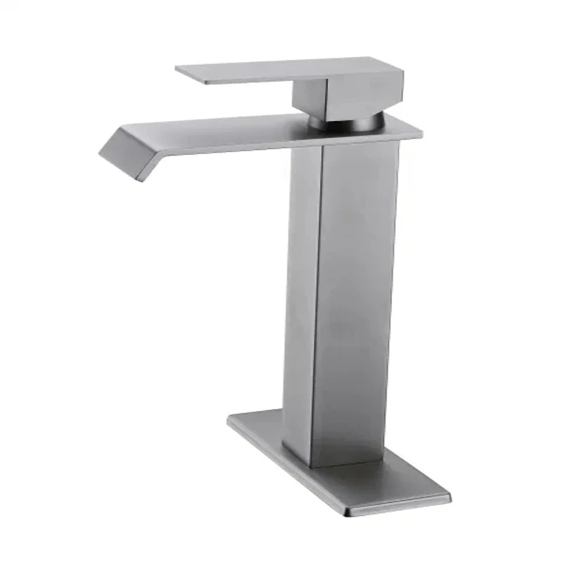 

Stainless Steel 304 Faucet Basin Silver High Square Single Handle Bathroom Dresser Sink Faucet High Curved Basin Faucet Solid