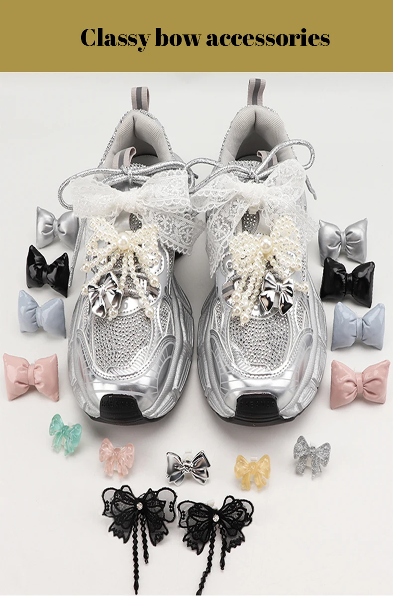 1 Paar Mode Bowtie Blume Spitze Schnürsenkel Schnalle Schuhe Charms Perle Strass Schnürsenkel Dekoration Schuhzubehör für Frau – Detail 1