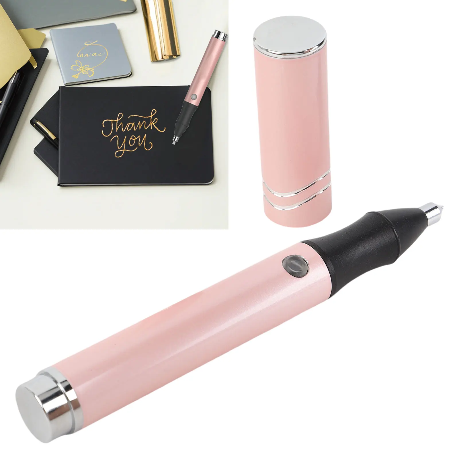 Folienstift, 2 wärmeaktivierte Folienrollen, vielseitiges Folienstift-Set, USB wiederaufladbar, Griff aus Aluminiumlegierung, 4 Spitzen für die Kartenherstellung