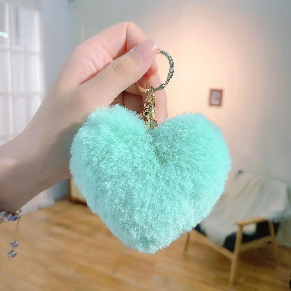 New Love Heart Plush Bag Pendant Imitation Rabbit Fur Fluffy Ball Hanging Decoration Solid Color Bag Accessories Car Key Ring
