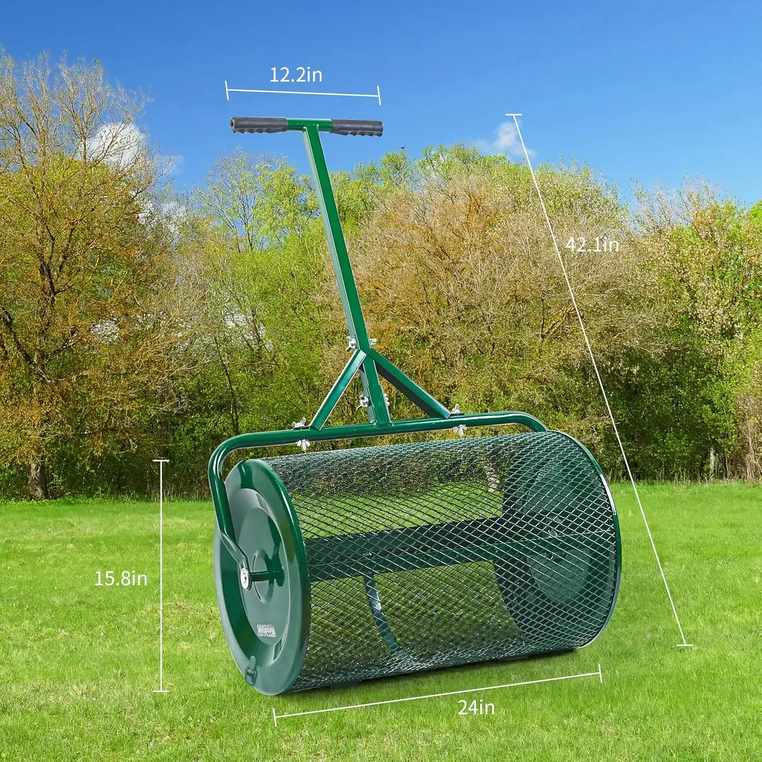 24 inch Peat Moss Roller With improved T shape handle-Lawn & Garden Spreader For Top Dressing Compost, Fertilizer, Mulch