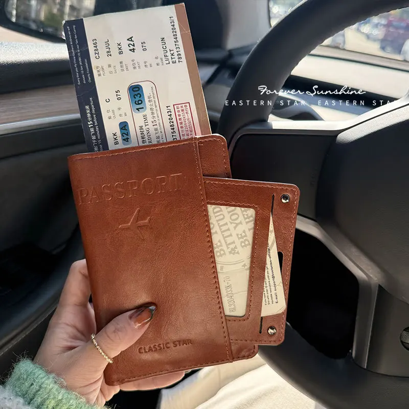 حافظة بطاقات جلدية بحجب RFID وغطاء حامل جواز السفر وإكسسوارات السفر للنساء والرجال #3