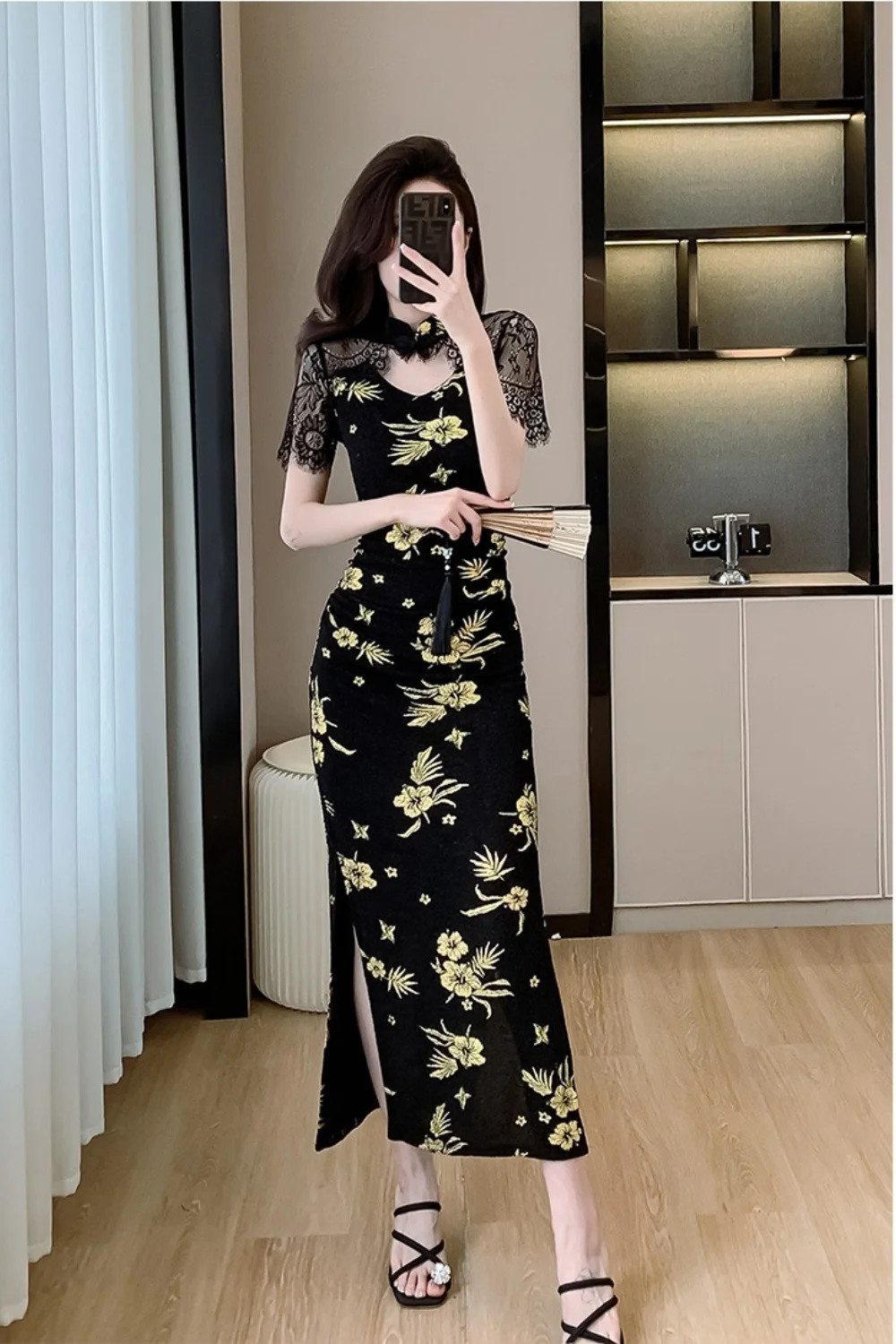 Robe slim rétro à manches courtes pour femmes, robes de RhCheongsam, mode fendue, nouveau, 2024