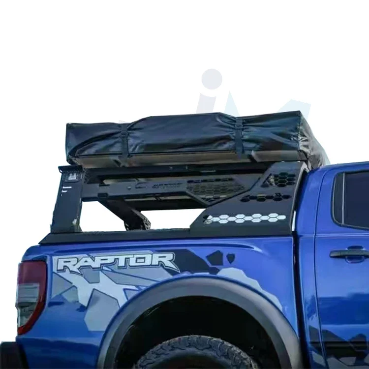 Custom Stainless steel New Style Cargo Support Aluminum Basket Roof Rack Roll Bar With Light For  Hilux Revo