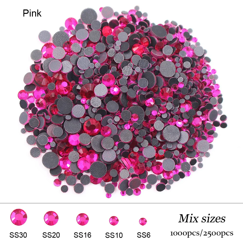 Ss6-Ss30 Pink Rose Hot Fix Rhinestones Flatback Crystals Beads Iron On Adhesive Rhinestones For Clothes Glue back Glass Crystal