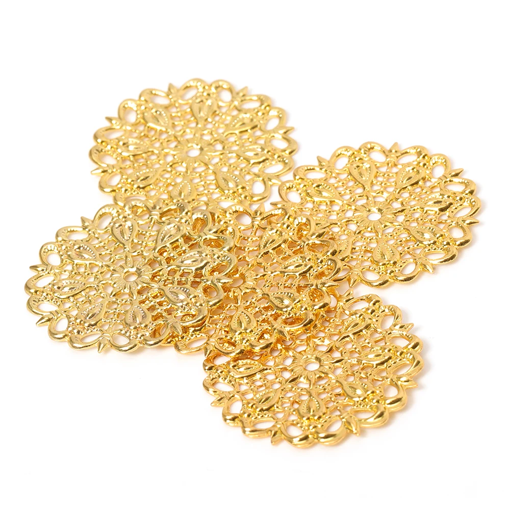 20 stks/partij 25mm Gouden Bloemen Filigraan Wraps Hol Pauwenveer Connectors Bedels Voor DIY Broche Sieraden Maken Componenten