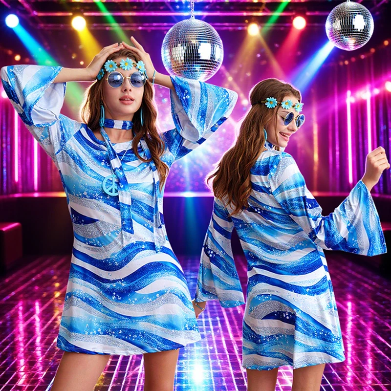 Vestido de discoteca de los años 60 y 70, disfraz de ropa Hippie, accesorios, joyería, vestido de Halloween, ropa de estilo Retro