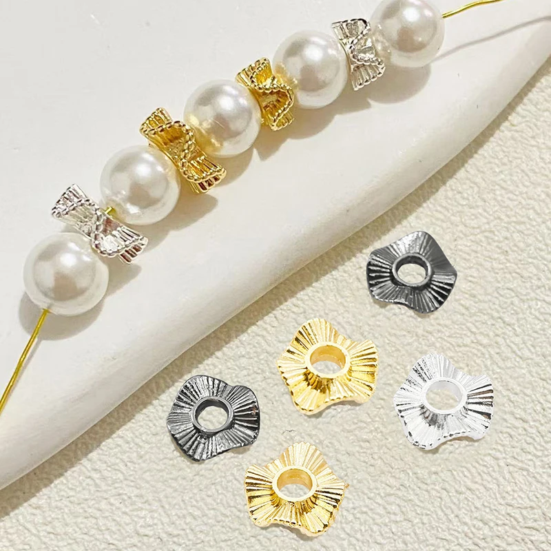 

50Pcs Metal Baroque Spacer Beads-6/8/10mm Flat Round Wave Beads for DIYJewelry Making,Vintage Alloy Charms for Necklace&Bracelet