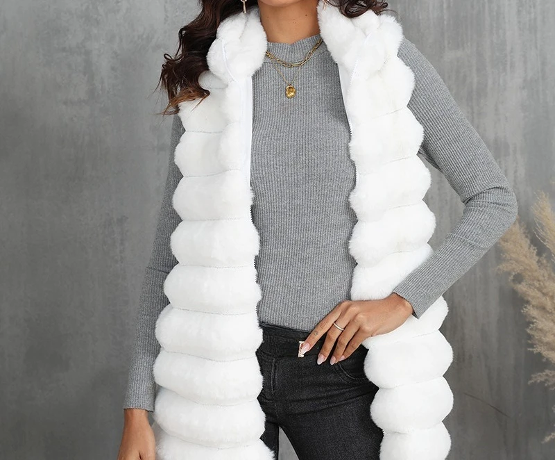 

Autumn and Winter New Fur Vest Midi Length Vest Slim Zipper Winter Women's Clothing