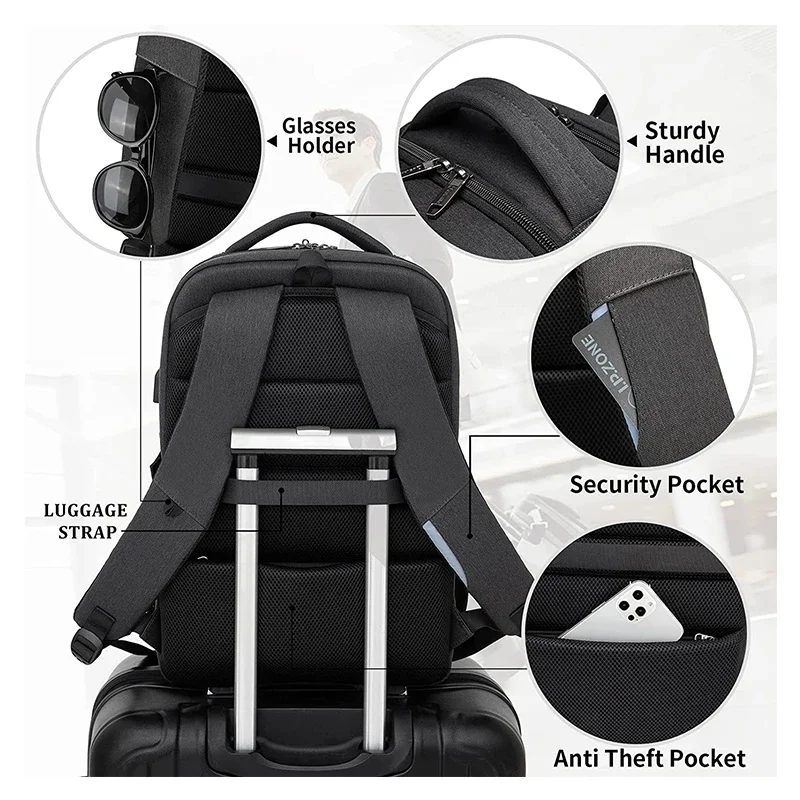 Men 17.3\'\'Laptop Backpack Quality Large Capacity Backpack USB Port Business Backpack Oxford Waterproof Travel Backpack Mochila