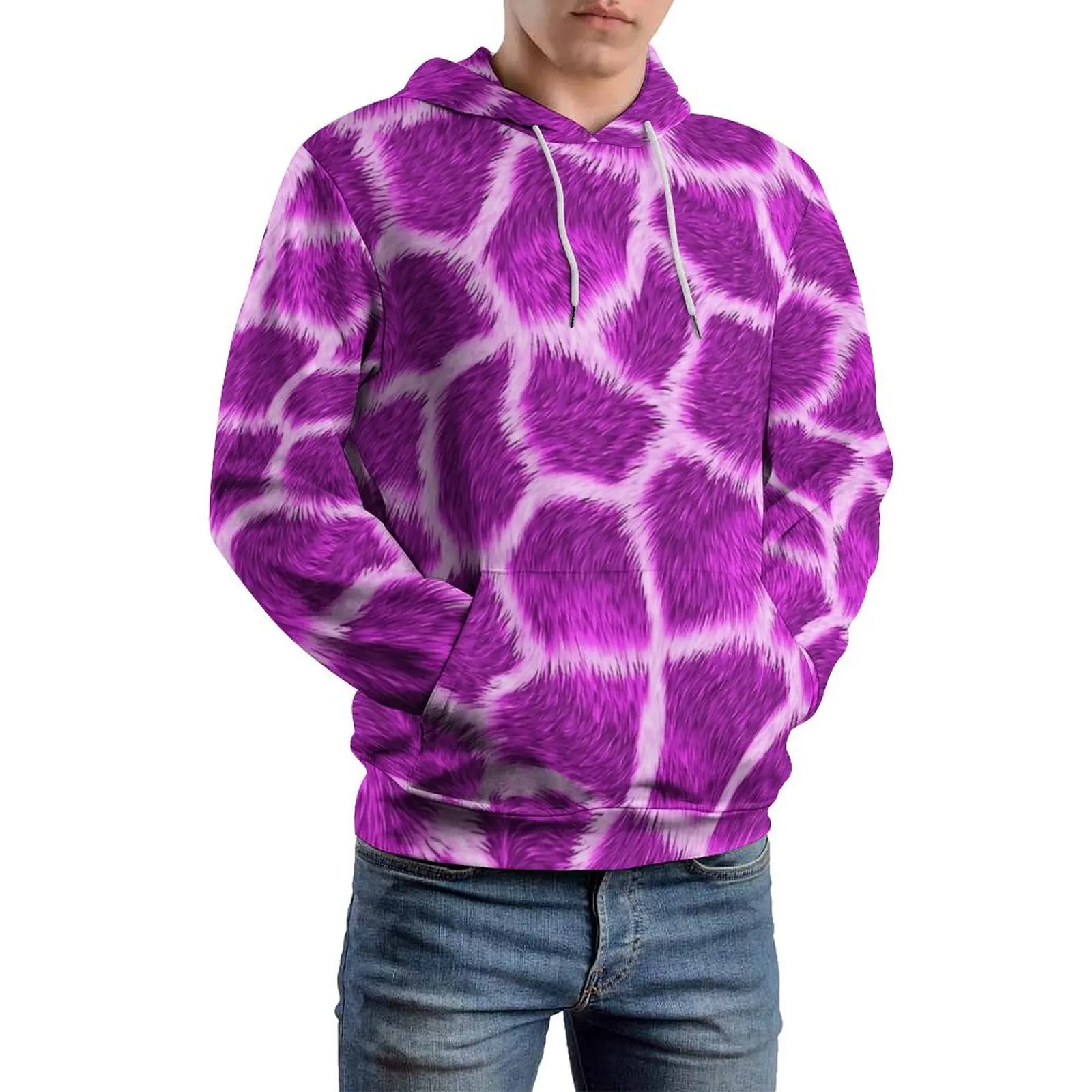 Fuchsia Giraffe Print Hoodies  Hip Hop Oversize Hoodie Women Long Sleeve Cute Graphic Casual Hooded Sweatshirts