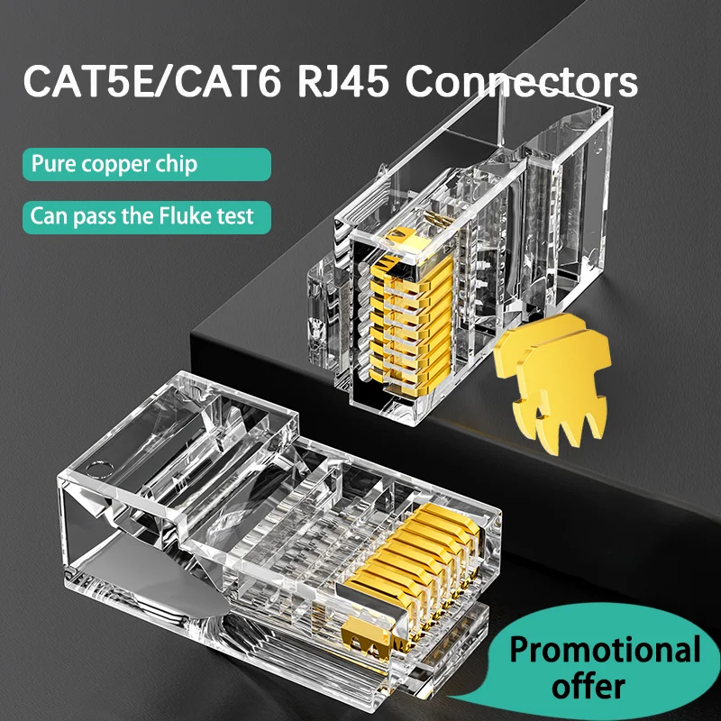 Rj45 connector CAT6/5E Pass Through RJ45 Modular Plug Network Connectors UTP 50u Gold-Plated 8P8C Crimp End for Ethernet Cable