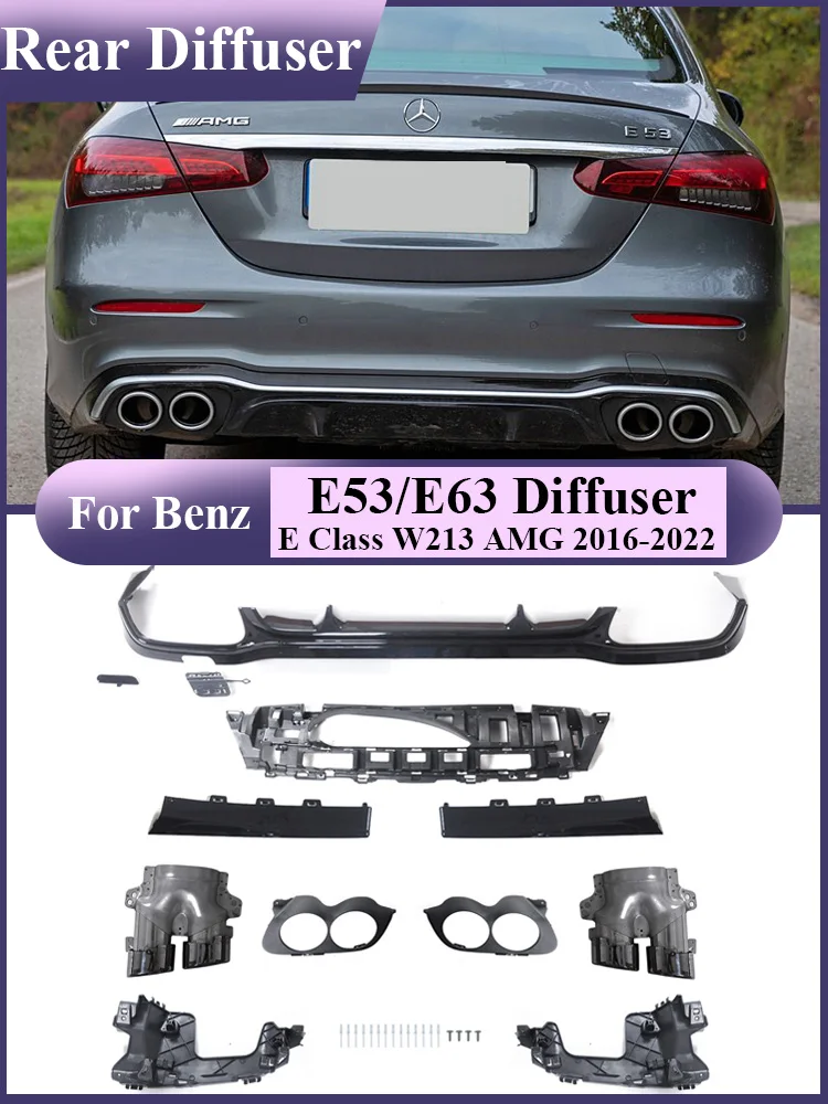 Rear Bumper Diffuser AMG Line with Exhaust Tips Black Sliver For Mercedes Benz E Class W213 E53 E63 Exterior Part 2016-2022