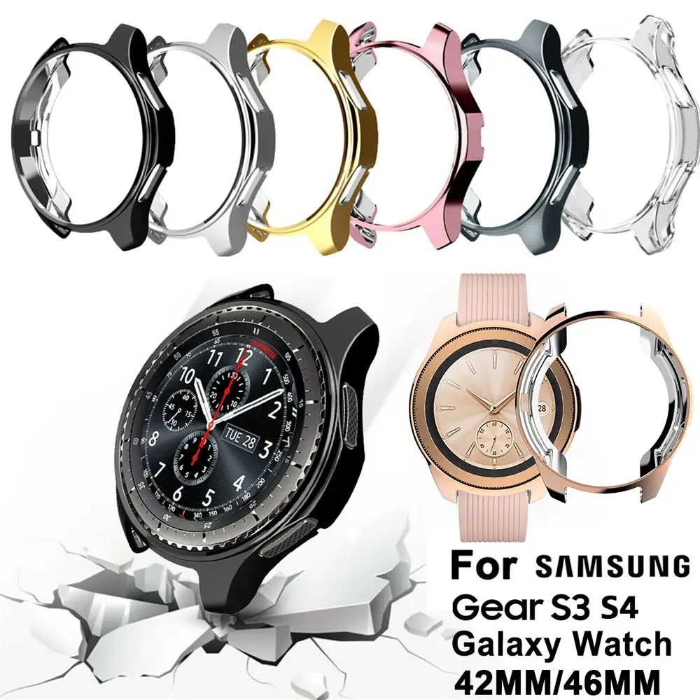 Electroplated Protective Cover TPU Watch Case Holder Skin Silicone Shell For Samsung Gear S3 S4 Galaxy Watch 46mm 42mm