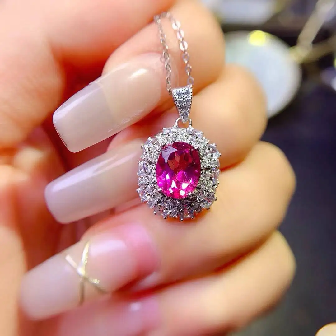 KJJEAXCMY Jewelry Natural Women's Pink Topaz Pendant 925 silver inlay Colorful and splendid Crystal pure fire flash explosion