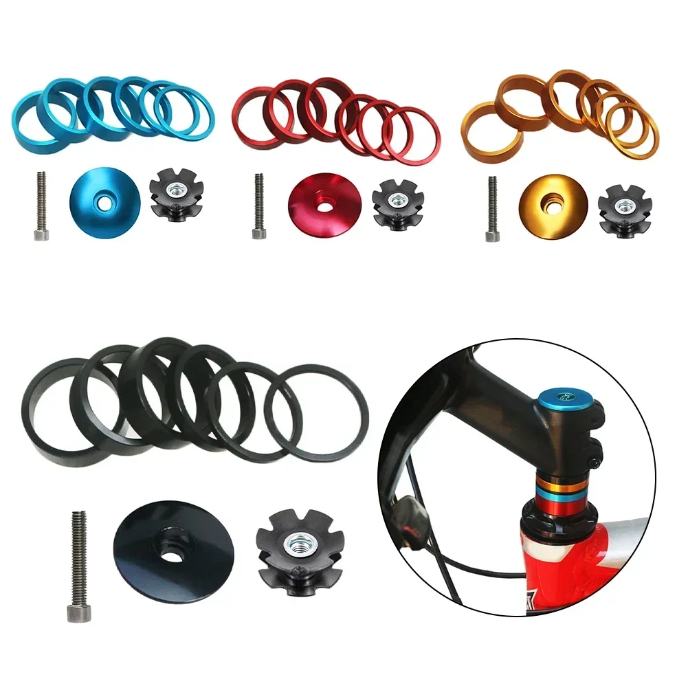 1 Set Bike Headset Washer Bicycle Front Fork Stem Spacer Ring Gasket Set Stem Top Cap Aluminum Alloy Cycling Accessories