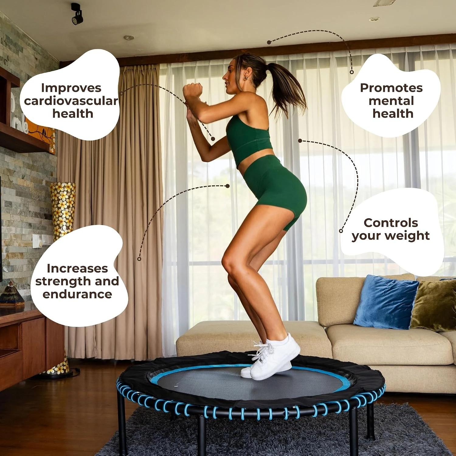 Leaps and Rebounds Fitness Trampoline, 40-inch or 48-inch |Adults and Kids Rebounder for Indoor and Outdoor, Up to, Customized