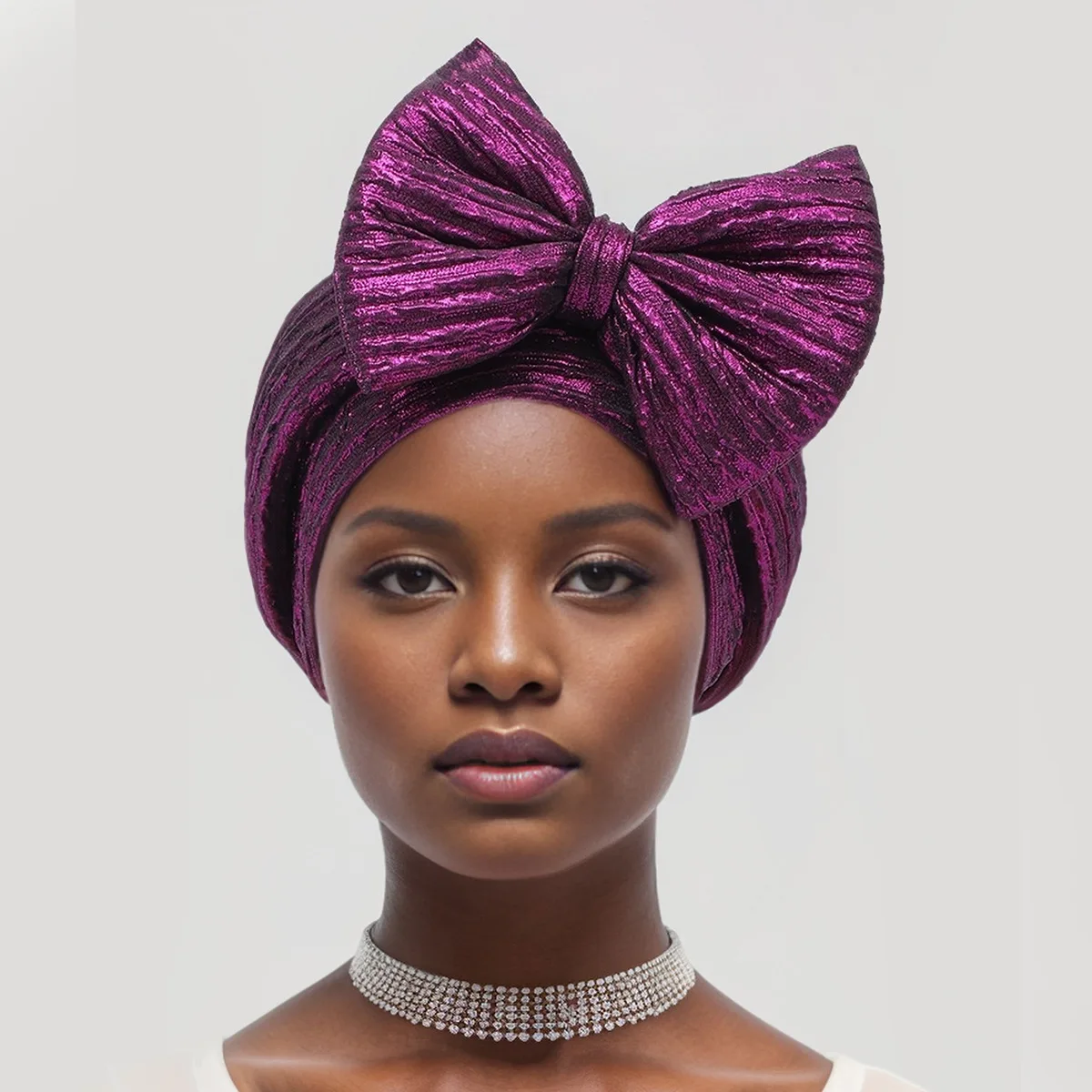 Shimmer Big Bowknot African Auto Gele Headtie Turban Cap Female Head Wraps Nigeria Headscarf Pre-Tied Headscarf Bonnet Hijab Hat